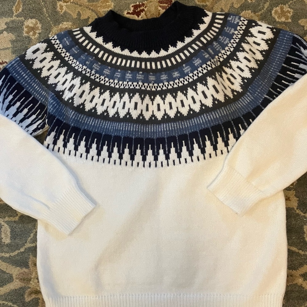 Blue and White Crewneck Sweater with Nordic Pattern